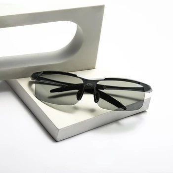 Fotokromik Güneş Gözlüğü Erkekler Polarize Gündüz Gece sürüş gözlükleri Gözlük Parlama Önleyici Yarı Çerçevesiz Bukalemun Gafas De Sol