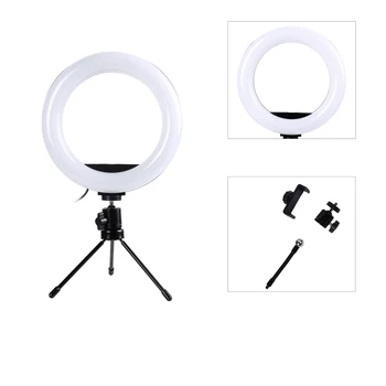 Fotoğraf LED Selfie Sopa Halka dolgu ışığı 8 inç Kısılabilir Kameralı Telefon Halka Lamba Masa Tripod Makyaj Video Canlı Stüdyo