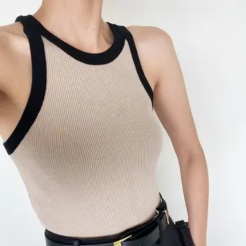 Fransız Jartiyer Halter Boyun Örme Yelek Kadın İç Giyim Yaz Seksi Dış Giyim Tasarım Kolsuz I Şeklinde Dip Üst