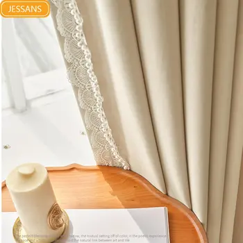 Fransız Krem Kadife Dantel Dikiş Karartma Oturma Odası Yemek Odası Yatak Odası Perdeleri Oturma odası için Perdeler yemek odası yatak odası