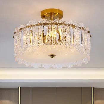 Fransız Tarzı Cam Kristal Tavan Lambası Modern Lüks Oturma Odası Dekorasyon Yatak Odası Çalışma Led iç mekan aydınlatması Ev için