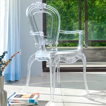 Fransız Tarzı Şeffaf yemek sandalyeleri Minimalist Ev Mobilyaları Arkalığı Plastik yemek sandalye ışığı Lüks Otel Kristal Sandalye