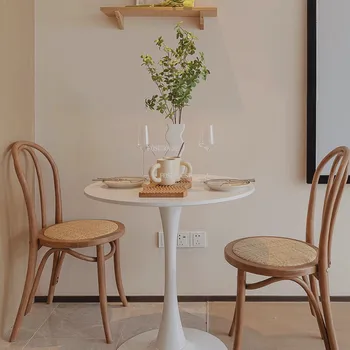 Fransız yemek sandalyesi Mutfak Retro Bükülmüş Ahşap Hasır Sandalye Ev katı ahşap Eski Amerikan Orta Yaşlı Balkon Sandalyeleri