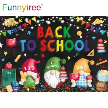 Funnytree Okula Dönüş Zemin Renkli Afiş ışıkları Kalem Kitapları Yazı Tahtası Çanta Çocuk Yıldız Photocall Arka Plan