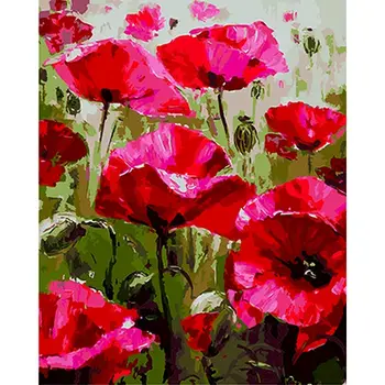 GATYZTORY 40x50 cm Boyama By Numbers Yetişkinler Için Kırmızı Çiçek Yağlıboya Çerçevesiz HandPainted Tuval Boyama Dıy Hediye Ev Duvar