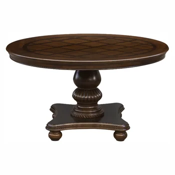 Geleneksel yemek masası 1 adet Kahverengi Kiraz Kaplama Ayaklı Taban Yuvarlak Masa yemek odası mobilyası Kahverengi Karışımı Katı