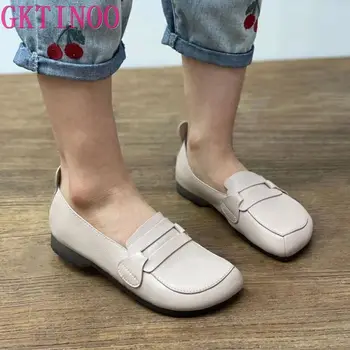 GKTINOO 2023 moda Kadın ayakkabı Hakiki deri makosenler Kadın rahat ayakkabılar Anne Yumuşak rahat ayakkabılar Kadın Flats kaymaz