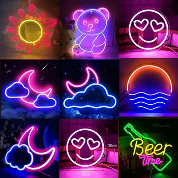 Gülümseme yüz Neon burcu ışık LED bira Bar aşk Logosu gece lambası özel USB Powered dekor çocuk odası duvar yatak odası Dükkanı