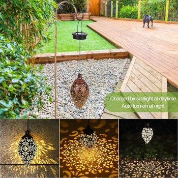 Güneş asılı ışıklar zeytin şekilli su geçirmez bahçe Metal sanat LED lamba Metal su geçirmez bahçe ledi fener sanat lamba dekor yeni