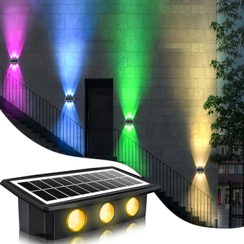 Güneş duvar ışıkları Otomatik açık / Kapalı güneş bahçe adım merdiven ışıkları IP65 Su Geçirmez RGB Beyaz / Sıcak Beyaz dış mekan güneş enerjili lamba dekorasyon
