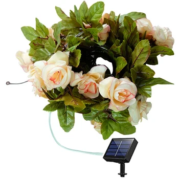 Güneş güller dize ışıkları IP65 su geçirmez LED yapay çiçek çelenk ışık 8 modları ile bahçe lambası açık havada çiçek lamba