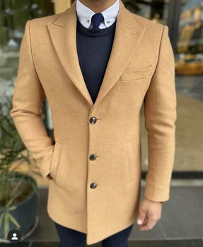 Haki Tüvit Uzun erkek ceket Tepe Yaka Üç Düğme Özel Terno Masculino Smokin Damat Düğün Balo Erkek Takım Elbise 1 Ceket Sadece