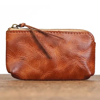 Hakiki Deri bozuk para cüzdanı Cüzdan Kadın Erkek Vintage El Yapımı Küçük Mini Cüzdan kart tutucu Çanta Case Fermuar Değişim Çantalar