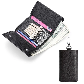 Hakiki Deri Mini cüzdan bulucu Çanta kart tutucu Para Cebi Erkekler Kadınlar Anahtarlık Kapak Fermuar Organizatör Kahya Anahtar Kutu