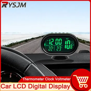 HD 3 İN 1 Termometre Saat Voltmetre Araba LCD dijital ekran Saat Donma Uyarısı Kendinden Yapışkanlı Araba-Styling Yeşil Mavi Arka ışık