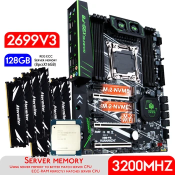HUANANZHI X99 F8 Anakart Seti E5 2699 V3 CPU İşlemci 128GB (8X16G ) DDR4 ECC RAM Bellek LGA 2011-3 Kiti M. 2 NVME ATX