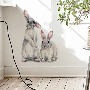 Iki Sevimli Tavşan duvar çıkartmaları çocuk Çocuk Odası Ev Dekorasyon Çıkarılabilir Duvar Kağıdı Oturma Odası Yatak Odası Duvar Tavşan Çıkartmaları
