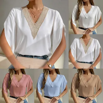 Ilkbahar Ve Yaz Şık Zarif V Yaka Üstleri Pilili Kollu Bluz Kadınlar İçin Bayan Termal Uzun Kollu Gömlek