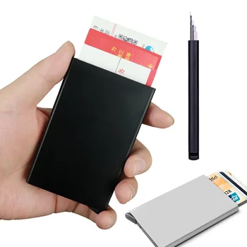 Ince Cüzdan Esneklik ile Geri Kılıfı KİMLİK Kredi kart tutucu Mini RFID Cüzdan Otomatik Pop Up Banka Kartı Durumda