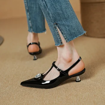 Ince Topuk Sumemr Sandalet Fransız Tarzı Ayakkabı Kadın T Kayış Sandalet Kristaller Pompaları Parti Pompaları Bahar Sonbahar basit ayakkabı