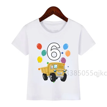 Isim Numaraları 1-10 Çocuk İnşaat Araç T-Shirt Araba Üstleri Çocuklar moda T-Shirt Doğum Günü T-Shirt