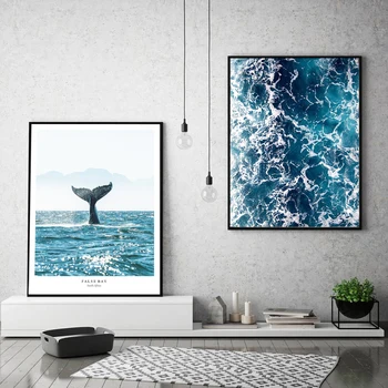 Iskandinav Mavi Fotoğraf Posterler Deniz Dalga Tuval Boyama Balina Kuyruğu Duvar sanat baskı Modern Resimleri Için Oturma Odası yatak odası dekoru