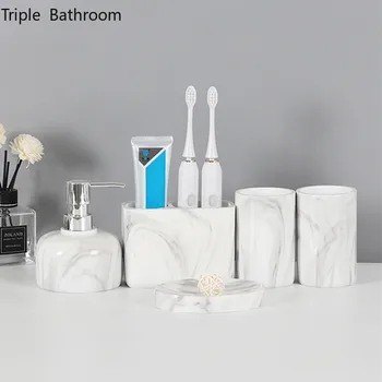 Iskandinav Reçine Beş Parçalı Set Sıvı sabun şişesi Diş Fırçası Tutucu Diş Kupa Sabunluk Yıkama Araçları Banyo Tuvalet Malzemeleri