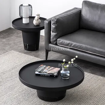Iskandinav Tasarımcı Masa Oturma Odası Mobilya Modern Ev Yüksek düşük Yuvarlak Yaratıcı Yan masalar Basit Mermer Metal Sehpa