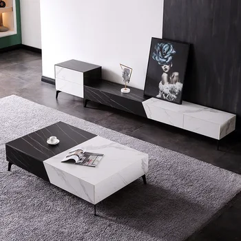 Italyan minimalist modern kaya tabağı sehpa TV dolabı kombinasyonu, küçük ev İskandinav TV dolabı
