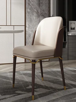 Italyan ışık lüks yemek sandalyesi katı ahşap tasarımcı Modern basit Ev deri sanat Sandalyesi