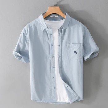 Işlemeli Yeni Stil Kısa Kollu Casual Pamuk Kaliteli Gömlek Erkekler Marka Eğilim Rahat Üstleri Giyim Artı Boyutu Chemise Homme