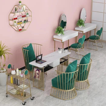 Işık lüks tırnak Masaları basit tek profesyonel manikür masası İskandinav Salon mobilya güzellik salonu ahşap masa ve sandalye Seti