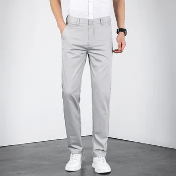 İlkbahar Ve Yaz Yeni Elastik Kırışıklık dayanıklı gündelik erkek pantolonları Slim Fit Pantolon Olmayan demir Düz erkek Moda Pantolon