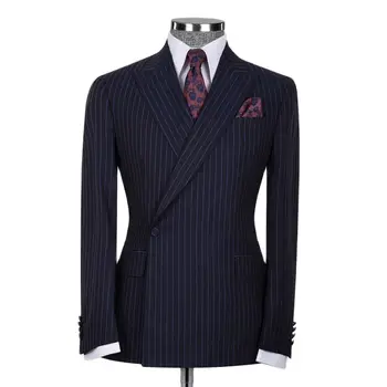 İngiltere Tarzı Pin Şerit erkek Blazer Doruğa Yaka İş Ceket Slim Fit Beyefendi Resmi Ceket