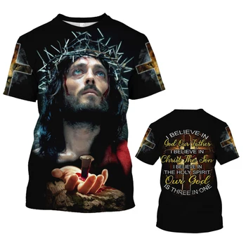 İsa Tişörtleri erkek T Shirt Üst 3D Baskı Büyük Boy Kısa Kollu Tees Harajuku Streetwear Yaz Moda Giyim Gevşek Kazak