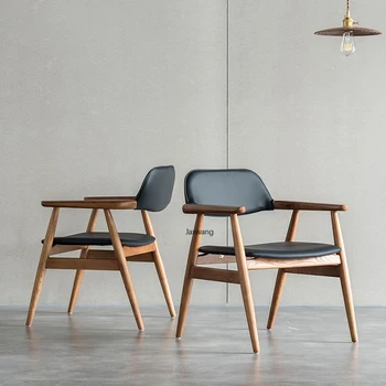 İskandinav yemek sandalyeleri katı ahşap Ev yemek Sandalyesi Modern Minimalist Koltuk High-end Deri Yumuşak Arkalığı Sandalye Kül ahşap sandalye
