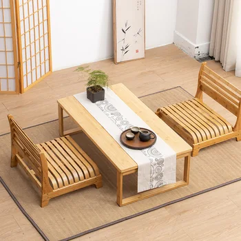 Japon Odası Masa ve Sandalye Kombinasyonu katı ahşap Tatami Masa Katlanabilir Cumbalı Pencere küçük kahve sehpa Zen Balkon çay masası