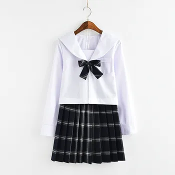 Japon Tarzı Moda JK okul üniforması Kolej kız Etek Pilili Kafes denizci elbisesi Kravat Sevimli Kız giyim seti