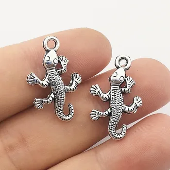 JINDINSP 15 adet Takılar Gecko Kertenkele 25x15mm Tibet Gümüş Renk Kolye Antik Takı Yapımı DIY El Yapımı Zanaat