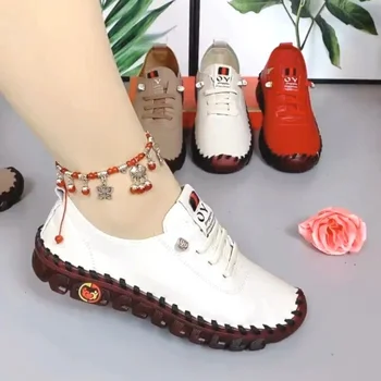 Kadın Bahar Vintage Nefes ayakkabı Platformu Loafer'lar Lace Up Deri Hollow Slip-On Yeni Moda Rahat Anne Ayakkabı Zapatos Mujer