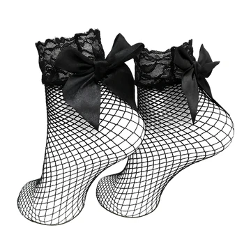 Kadın Dantel Çorap Siyah Hollow Out Mesh Çorap Çorap Moda Casual Streetwear Sevimli Şeffaf Fishnet Çorap Kadın