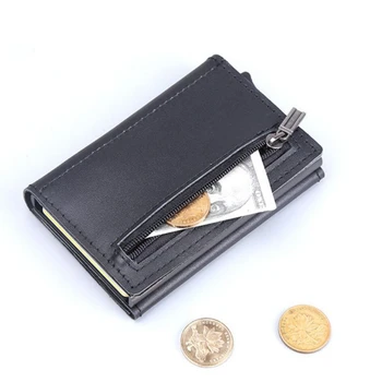 Kadın Erkek Alüminyum Hakiki Deri KIMLIK Kartı Kredi Kartı Fermuar bozuk para cüzdanı Otomatik pop up Anti-hırsızlık tutucu RFID Metal Cüzdan