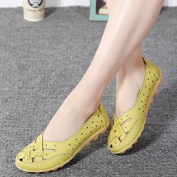 Kadın Flats Yaz Yumuşak Deri Kadın ayakkabı Bayanlar Hollow Out rahat ayakkabılar Artı Boyutu 35-44 Moccasins Kadın Loafer'lar Zapatos Mujer