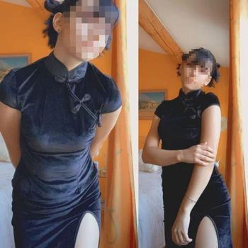 Kadın Siyah Çin Geleneksel Cheongsam'lar Bodycon Bölünmüş Seksi Mini Elbise Sıkı Gotik Punk Tarzı Kıyafet Femme Vestidos