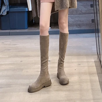 Kadın Yüksek Çizmeler Düz Topuklu Kış Sıcaklık Diz Yüksek Topuklu moda ayakkabılar Zarif Moda Yeni yarım çizmeler Chelsea Ayak Bileği