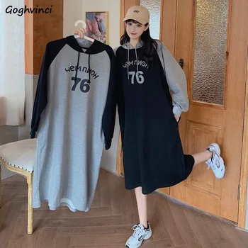 Kadınlar Uzun Kollu Elbiseler Tasarım Serin 4XL Kapşonlu Mektuplar Baskılı Gevşek A-line Kore Moda Moda Basit Öğrenciler Ofis Bayan
