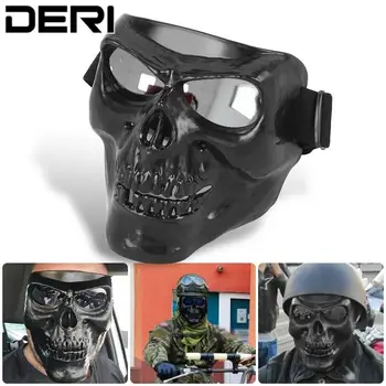 Kafatası Kafa Motosiklet Yüz Maskesi Ve Gözlük Unisex Açık Yüz Kask Anti-Scratch Lens Yüz koruma kapağı Ayarlanabilir Kayış