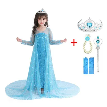 Kar Kraliçesi 2 Fantezi Prenses Elsa Elbise Noel Cadılar Bayramı Mavi Kızlar Elsa Anna Kostüm Çocuklar Sequins Gelinlik