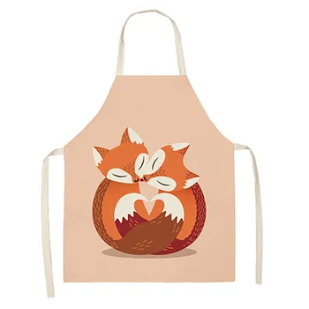 Karikatür Sevimli Orman Tilki Desen Keten Kolsuz El Ovmak mutfak önlüğü Ev Dekorasyon Mutfak Önlüğü Delantal Cocina Delantales
