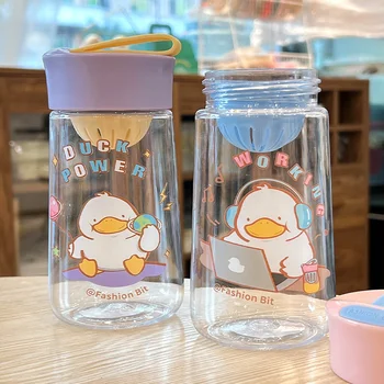 Karikatür sevimli ördek günlük plastik bardak çay ayırma taşınabilir kullanışlı fincan öğrenci kız kalp ev içme bardağı